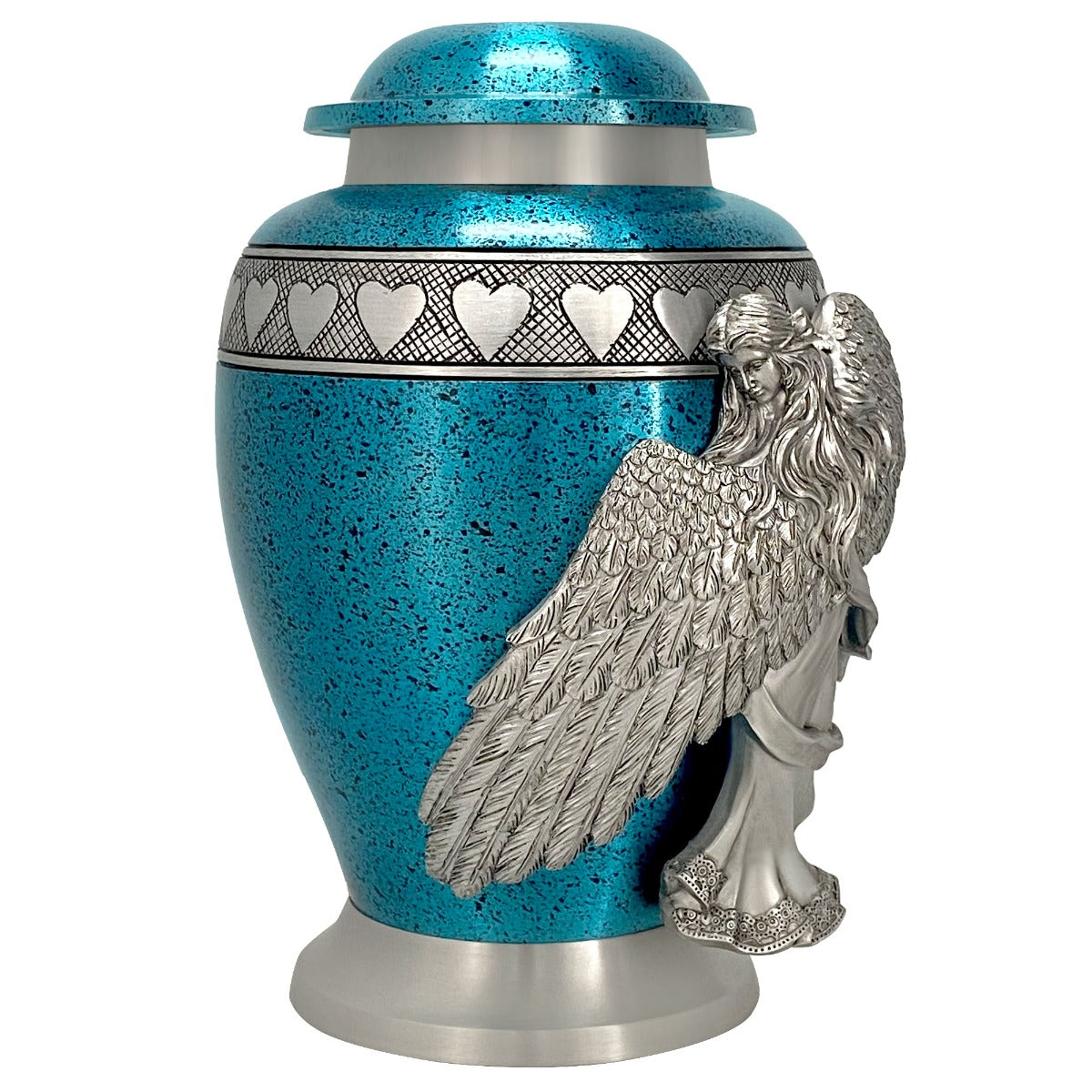 Wings of an Angel Teal Hearts Adult Urn - Pro Laser Engraving - Burial Vault Option