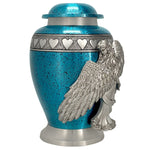 Wings of an Angel Teal Hearts Adult Urn - Pro Laser Engraving - Burial Vault Option