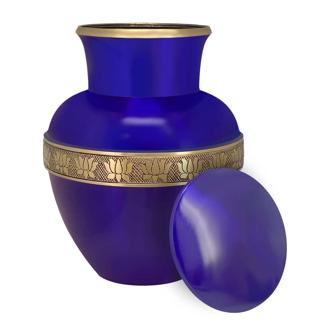 Blue Lotus Band Brass Cremation Urn - Tribute Wreath™ - Pro Laser Engraving