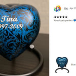 Blue Marbled Heart Keepsake Urn - Stand Option