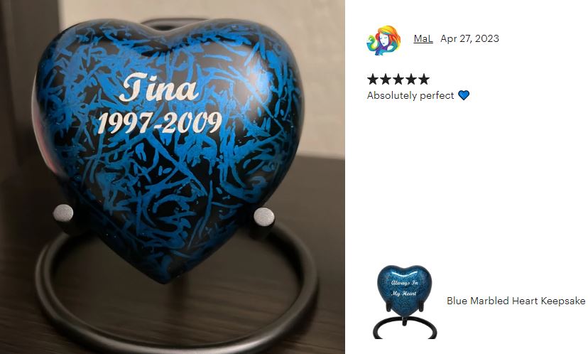 Blue Marbled Heart Keepsake Urn - Stand Option