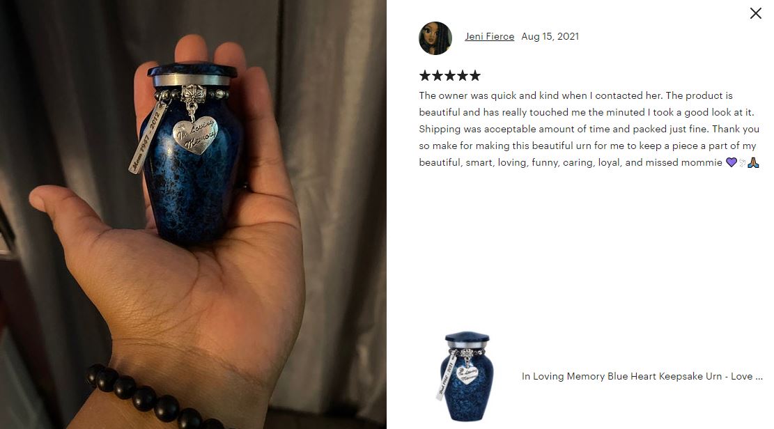 In Loving Memory Blue Sparkle Mini Urn - Love Charms® Option