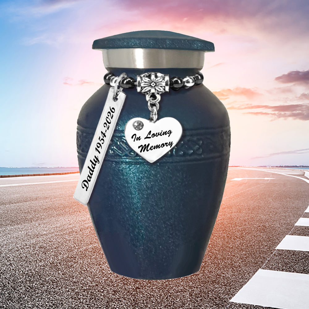 In Loving Memory Blue Sparkle Mini Urn - Love Charms® Option