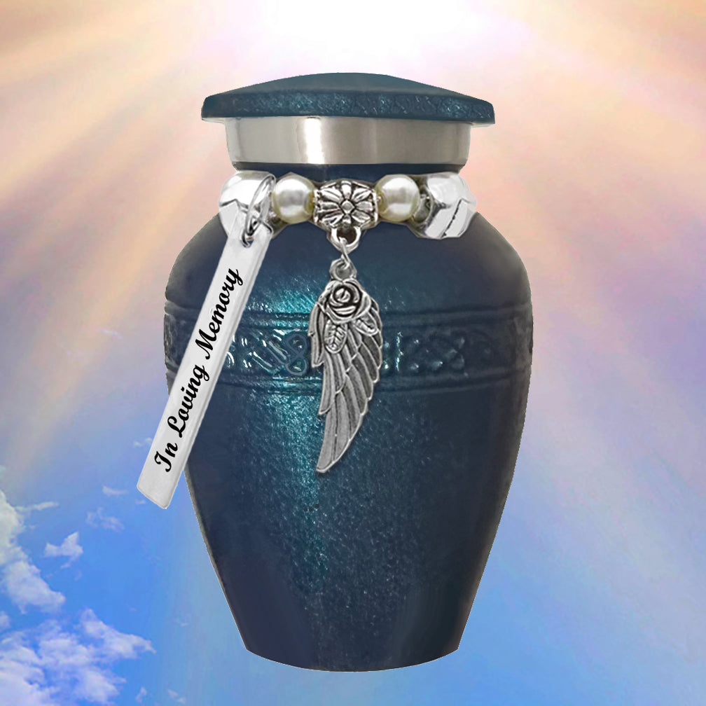 Rose Wing Blue Sparkle Mini Urn - Love Charms® Option