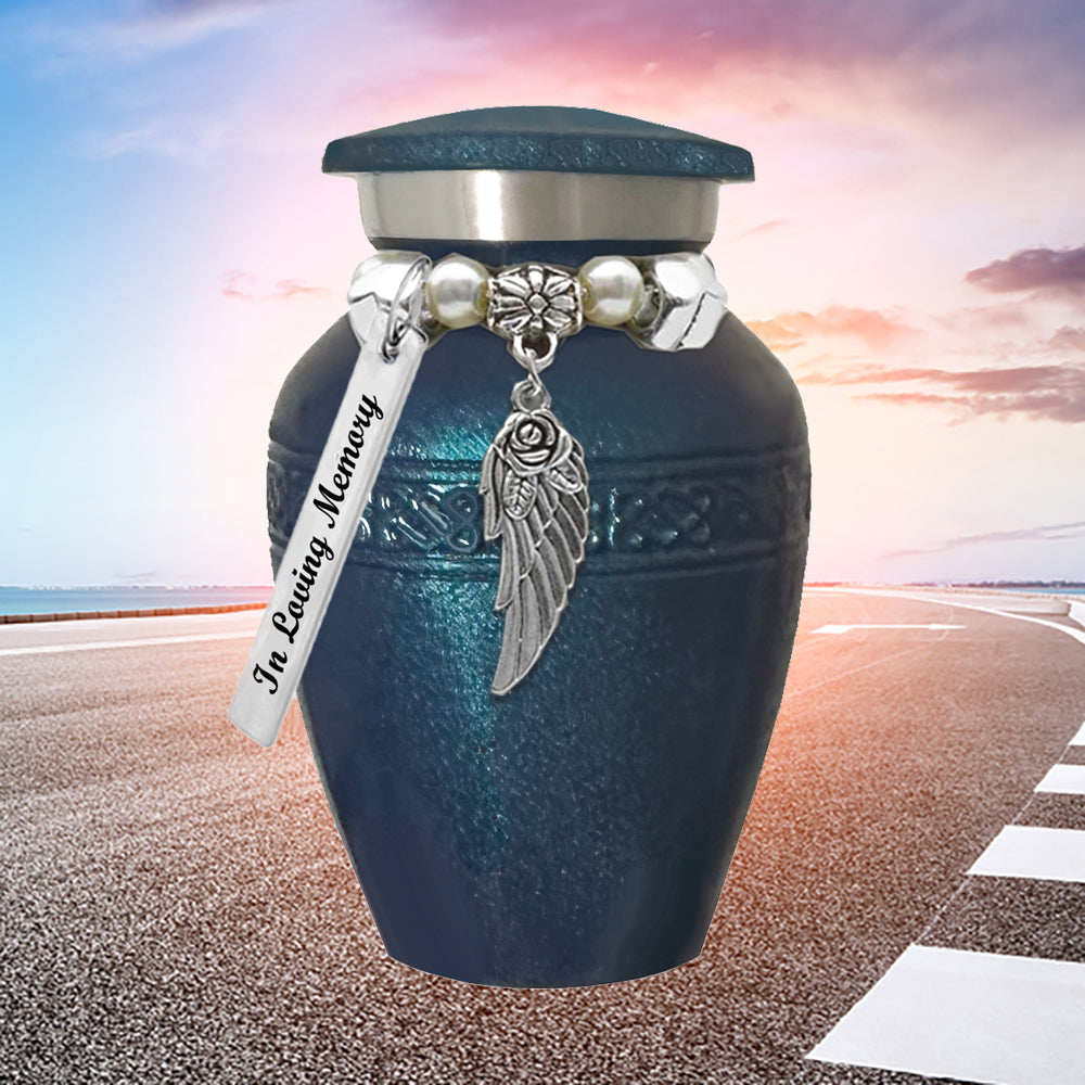 Rose Wing Blue Sparkle Mini Urn - Love Charms® Option