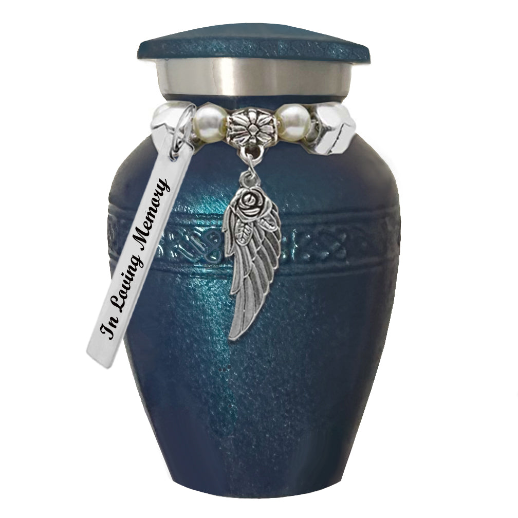 Rose Wing Blue Sparkle Mini Urn - Love Charms® Option