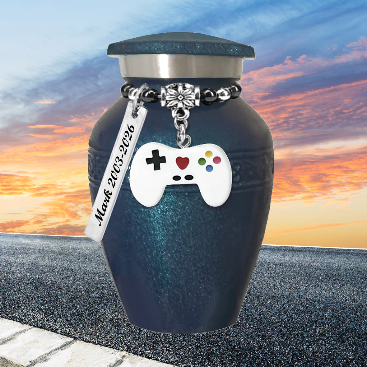Video Game Controller Blue Sparkle Mini Urn - Love Charms® Option