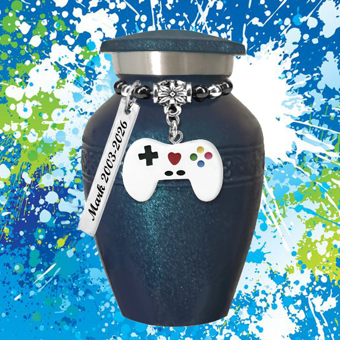 Video Game Controller Blue Sparkle Mini Urn - Love Charms® Option