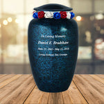 Blue Marbled Pewter Cremation Adult Urn - Tribute Wreath™ - Pro Laser Engraving
