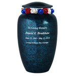 Blue Marbled Pewter Cremation Adult Urn - Tribute Wreath™ - Pro Laser Engraving
