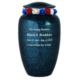 Blue Marbled Pewter Cremation Adult Urn - Tribute Wreath™ - Pro Laser Engraving