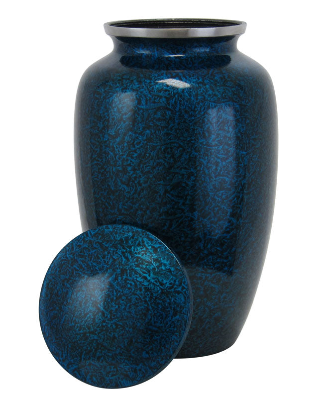 Blue Marbled Pewter Cremation Adult Urn - Tribute Wreath™ - Pro Laser Engraving
