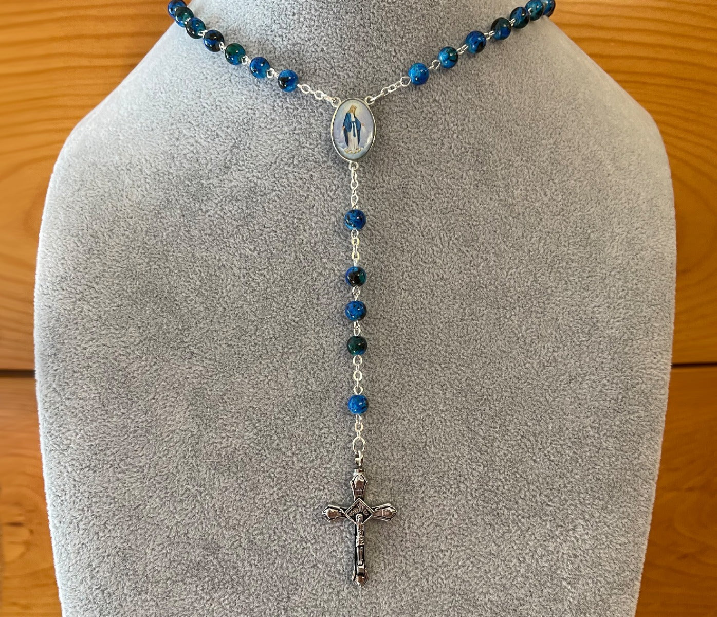 Our Lady of Grace Marbled Rosary Necklace Urn