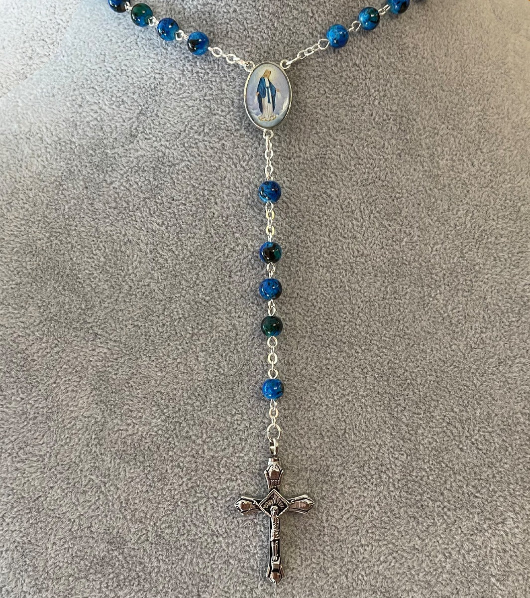 Our Lady of Grace Marbled Rosary Necklace Urn