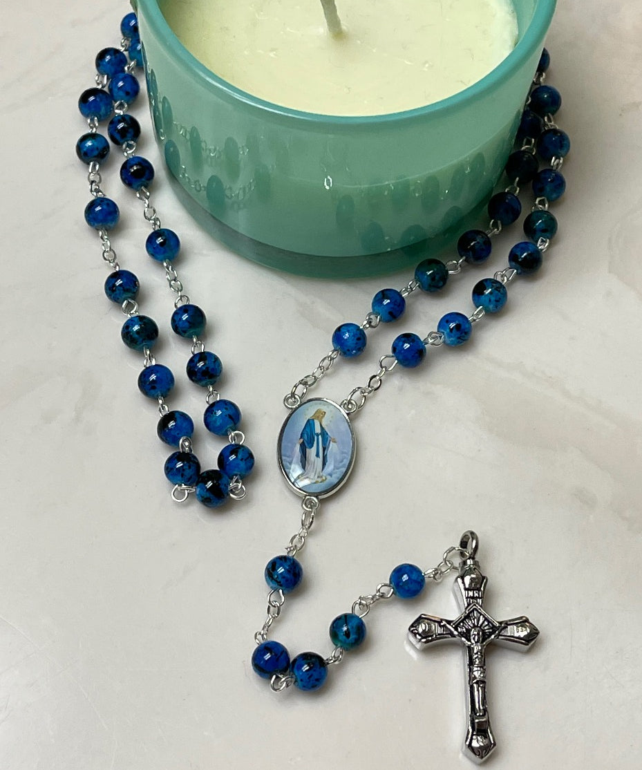 Our Lady of Grace Marbled Rosary Necklace Urn