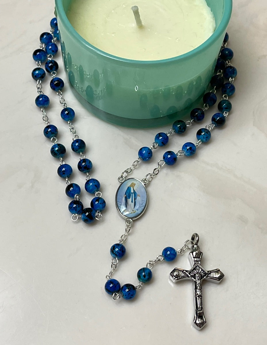 Our Lady of Grace Marbled Rosary Necklace Urn