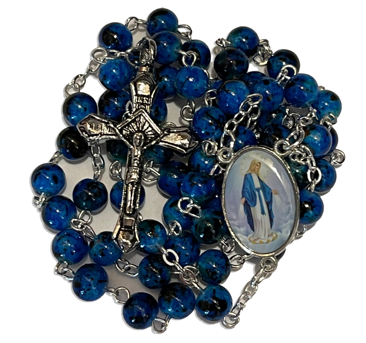 Our Lady of Grace Marbled Rosary Necklace Urn