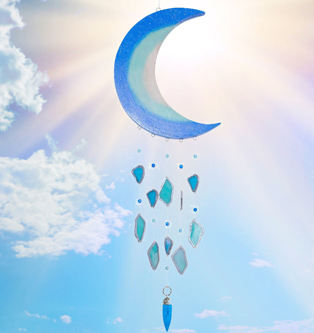 Blue Moon Windchime - Blue Crystal Urn - Engraved Tag Option