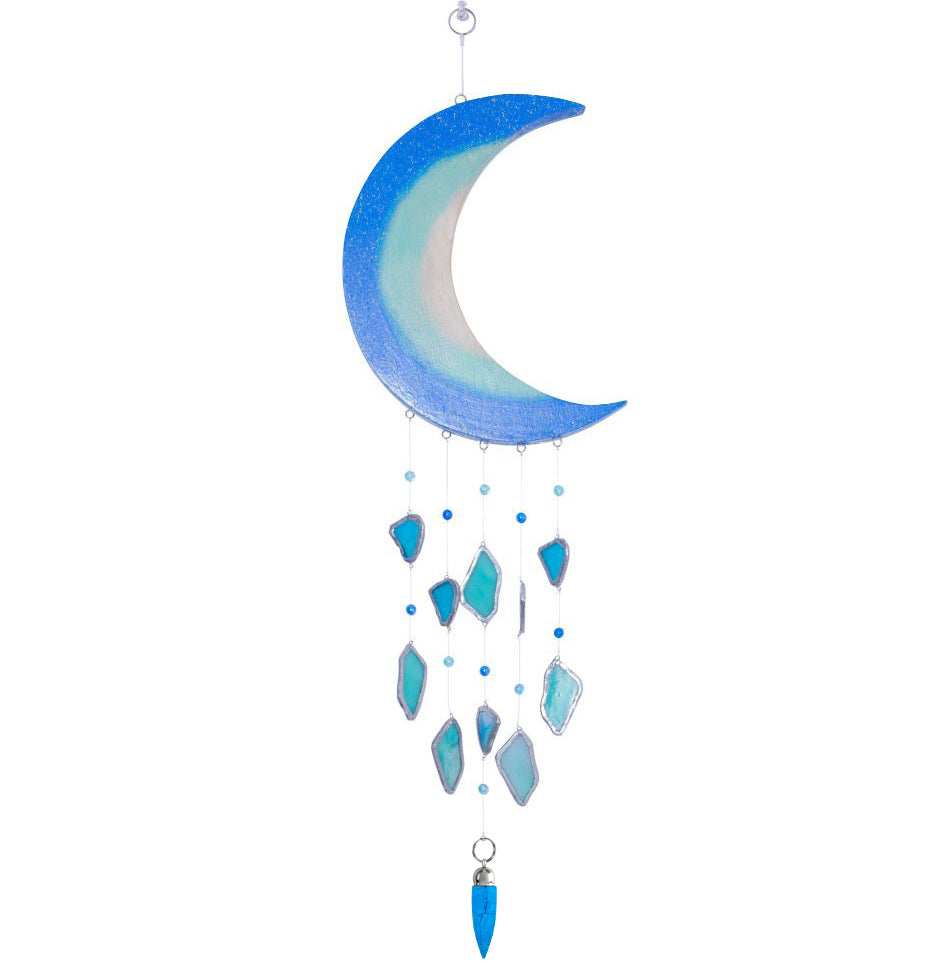 Blue Moon Windchime - Blue Crystal Urn - Engraved Tag Option