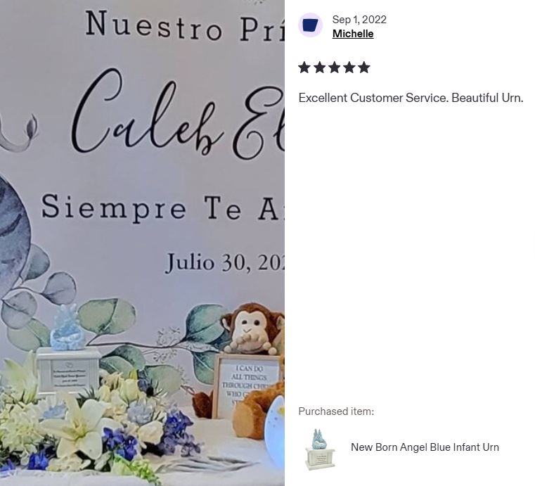 New Born Infant Blue Angel Column Urn  - Baby Boy Urn For Infants