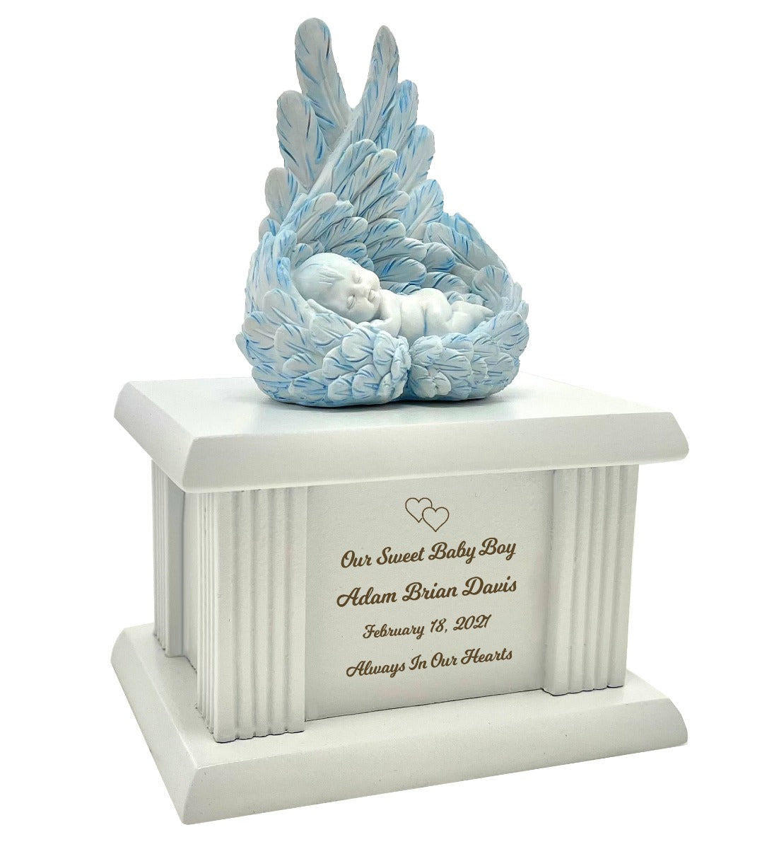 New Born Infant Blue Angel Column Urn  - Baby Boy Urn For Infants