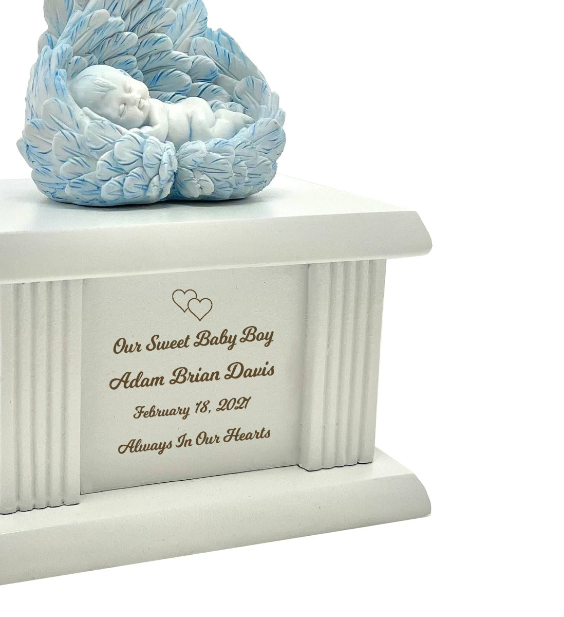 New Born Infant Blue Angel Column Urn  - Baby Boy Urn For Infants