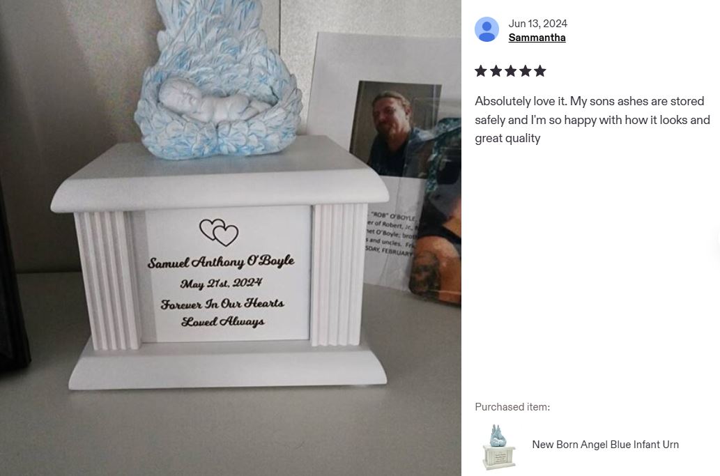 New Born Infant Blue Angel Column Urn  - Baby Boy Urn For Infants