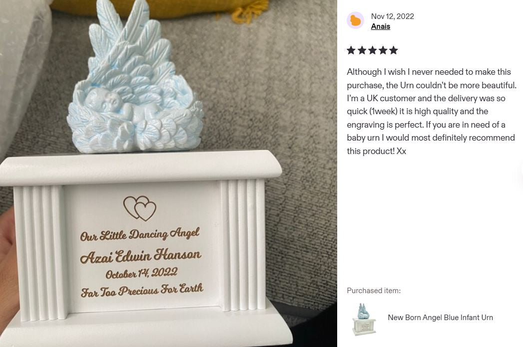 New Born Infant Blue Angel Column Urn  - Baby Boy Urn For Infants