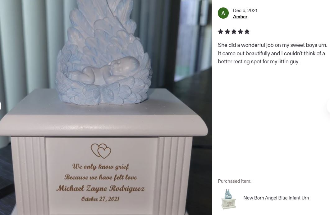 New Born Infant Blue Angel Column Urn  - Baby Boy Urn For Infants