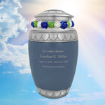 Blue Hearts Pewter Adult Urn - Tribute Wreath™ - Pro Laser Engraving - Burial Vault Option