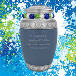 Blue Hearts Pewter Adult Urn - Tribute Wreath™ - Pro Laser Engraving - Burial Vault Option