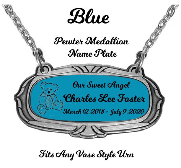 Blue Pewter Medallion Name Plates - 55 Icon Options