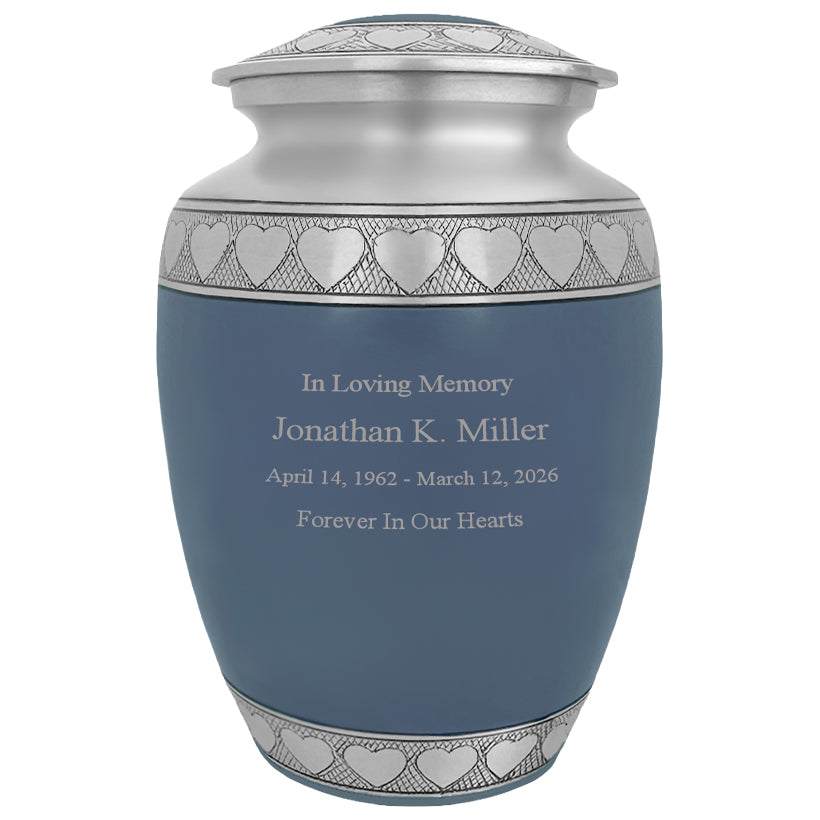 Blue Hearts Pewter Medium Urn - Tribute Wreath™ - Pro Laser Engraving