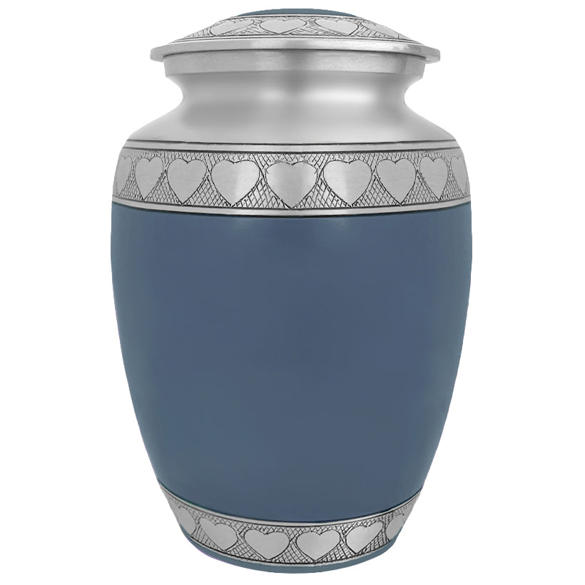Blue Hearts Pewter Medium Urn - Tribute Wreath™ - Pro Laser Engraving