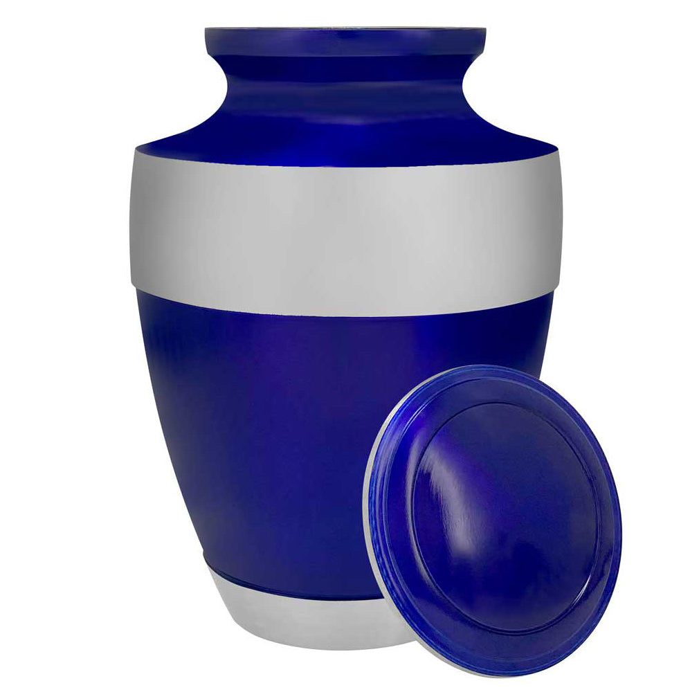 Navy Blue Pewter Cremation Adult Urn - Tribute Wreath™ - Pro Diamond Engraving