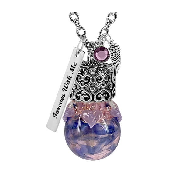 Blue and Pretty Purple Hearts Glass Cremation Urn - Love Charms® Option