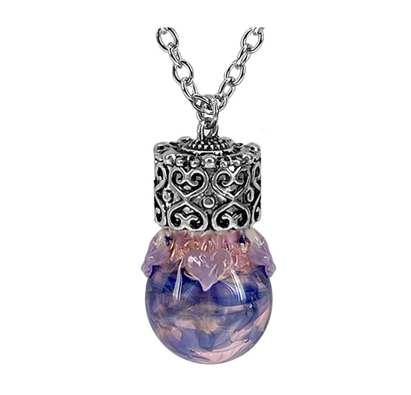 Blue and Pretty Purple Hearts Glass Cremation Urn - Love Charms® Option