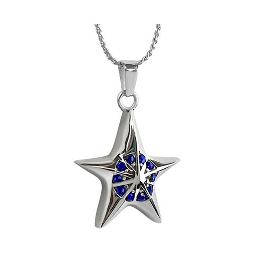 Blue Star Crystal Cremation Jewelry Urn - Love Charms Option