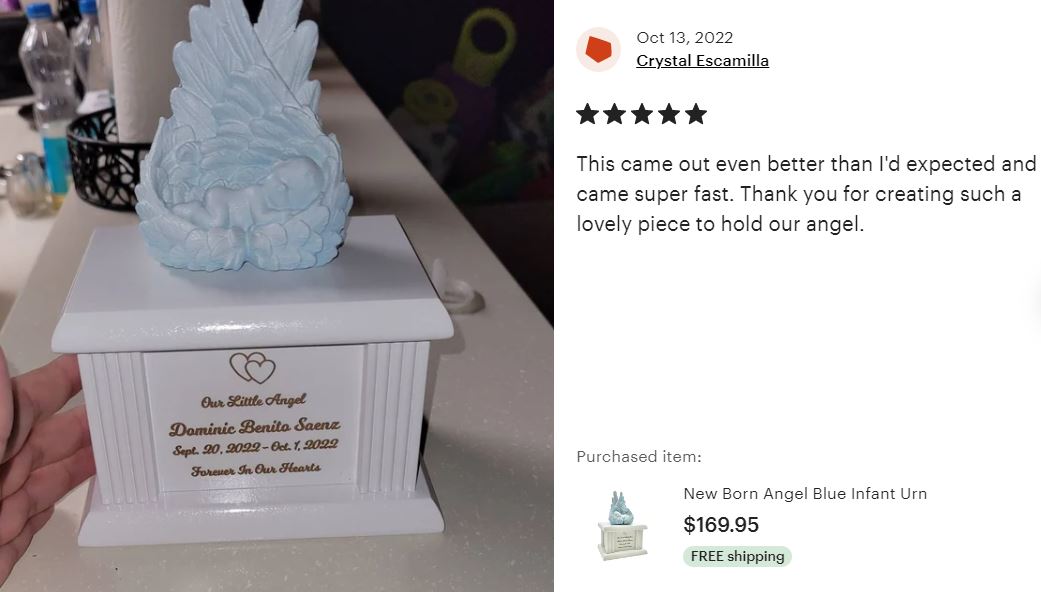 New Born Infant Blue Angel Column Urn  - Baby Boy Urn For Infants