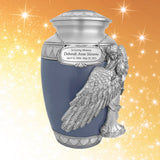 Wings of an Angel Blue Hearts Adult Urn - Pro Laser Engraving - Burial Vault Option