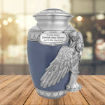 Wings of an Angel Blue Hearts Adult Urn - Pro Laser Engraving - Burial Vault Option