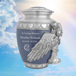 Medium, Youth or Pet Wings of an Angel Blue Hearts Urn - Pro Laser Engraving