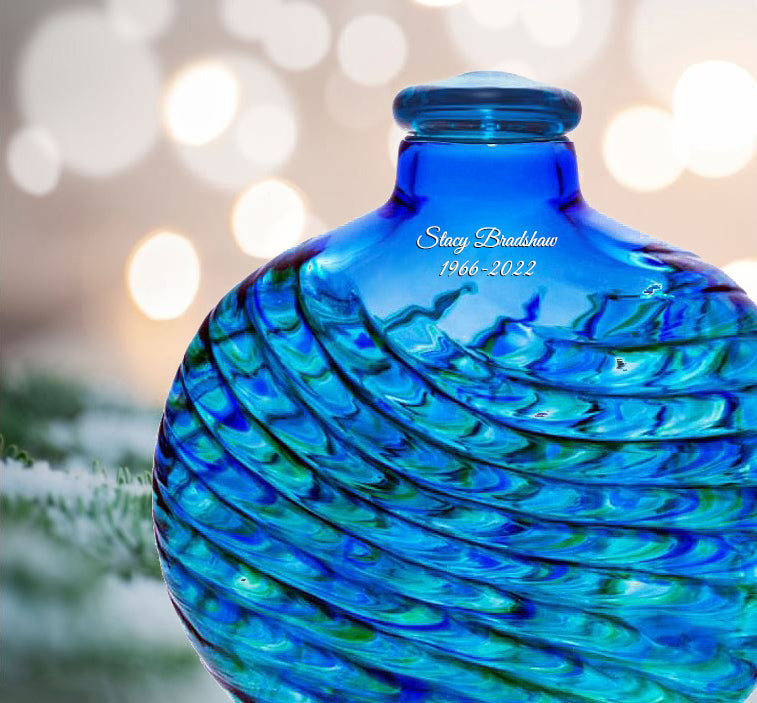 Beautiful Earth Blue Reflections Mosaic Glass Adult or Medium Urn - Personalized Option - Made in USA