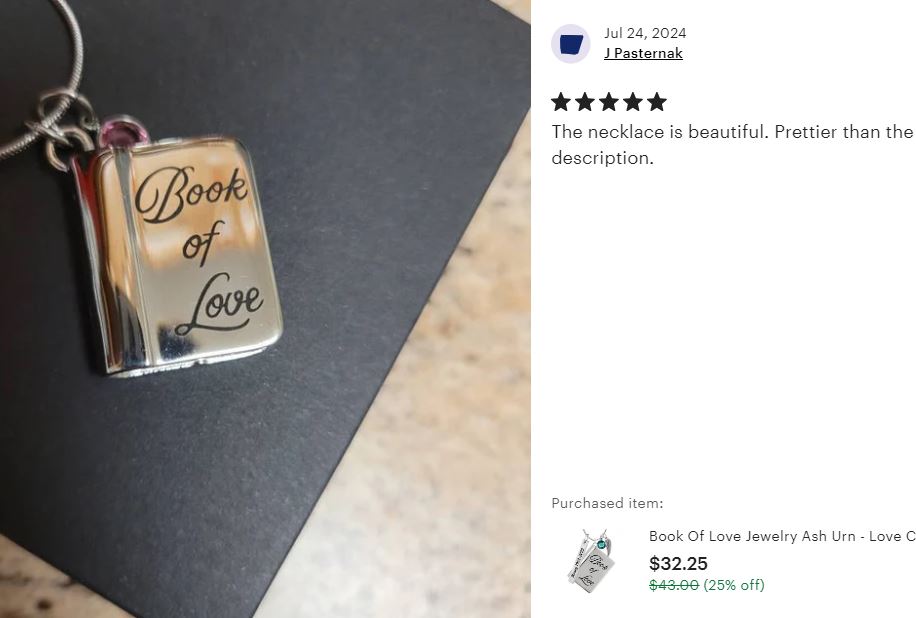 Book Of Love Jewelry Ash Urn - Love Charms® Option