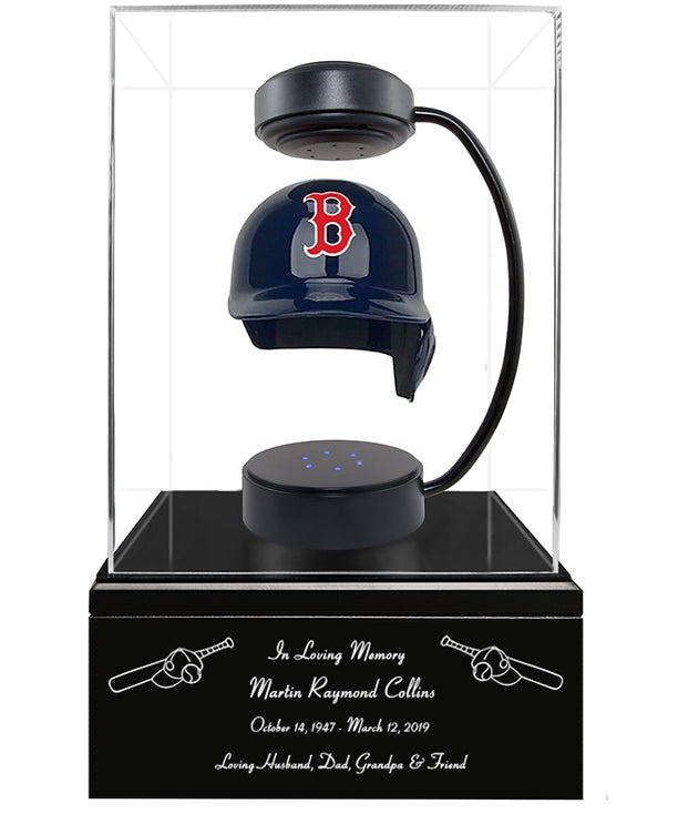 Baseball Cremation Urn & Boston Red Sox Hover Helmet Décor