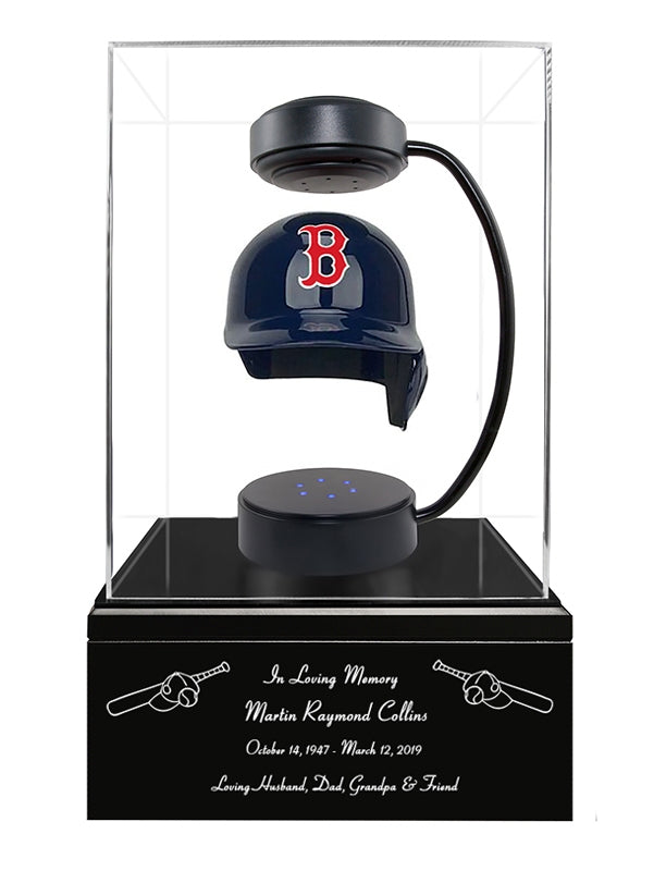 Baseball Cremation Urn & Boston Red Sox Hover Helmet Décor