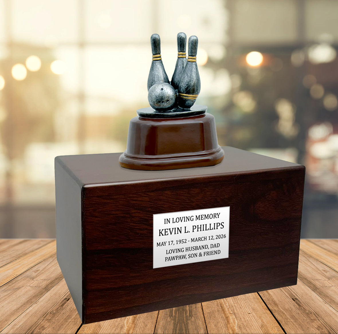 Bowling Cremation Urn - Free Engraved Pewter Plate