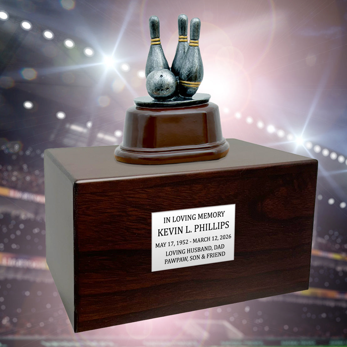 Bowling Cremation Urn - Free Engraved Pewter Plate