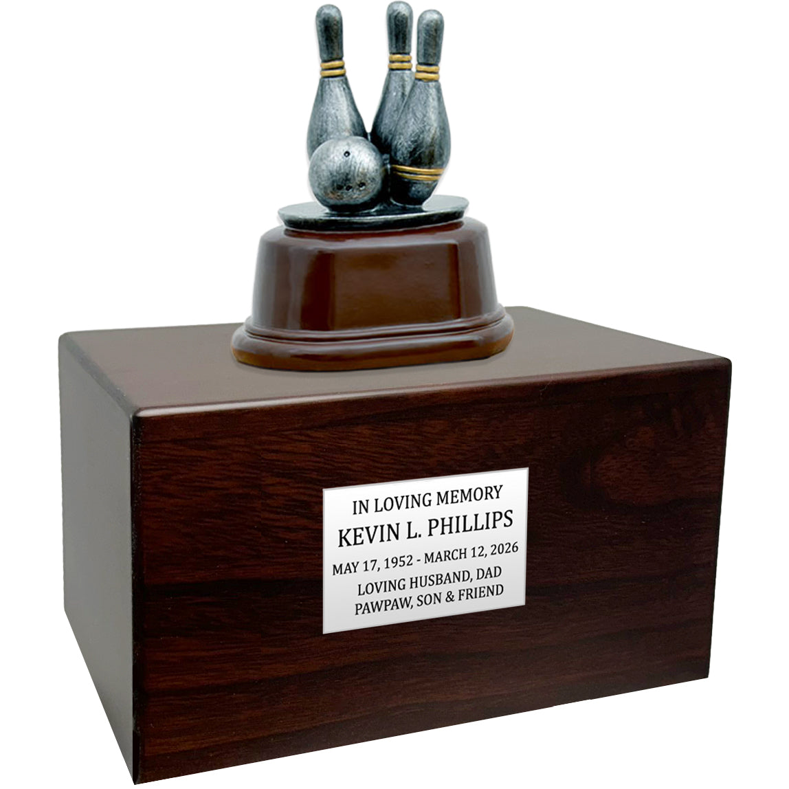 Bowling Cremation Urn - Free Engraved Pewter Plate