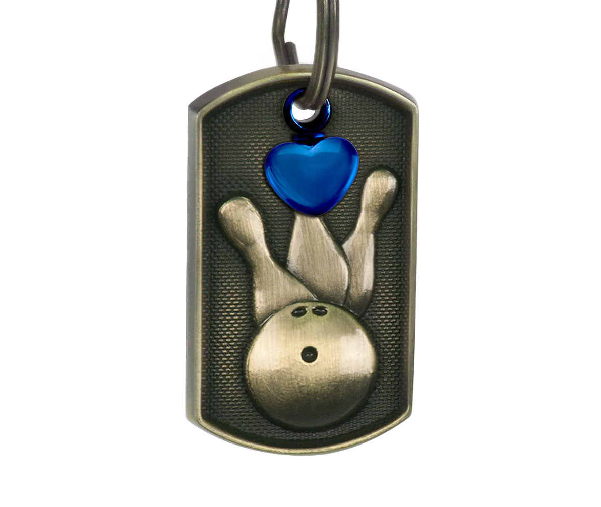 Bowling Dog Tag Blue Heart Key Chain Urn